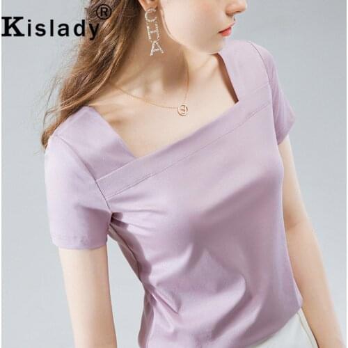 2020 Summer Womens Solid Square Collar Patchwork Gothic T-shirts Vintage Elegant Sexy Tops Shirts Korean OL Harajuku Clothes