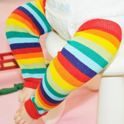 6pcs=3pair Cotton 059 Four Season Stripes Children Baby Knee Protector Baby leg warmers Rainbow Stripe Warmers