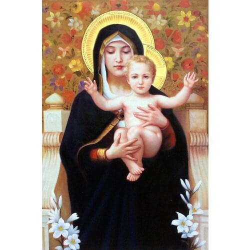 Child and Women Oil Painting Portrait Art on Canvas The Madonna of The Lilies, 1899 by William Adolphe Bouguereau Painting