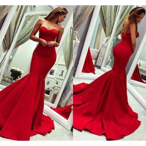 Red Mermaid Prom Dresses 2020 Sweetheart Zipper Back Sweep Train Wedding Formal Party Gowns Evening Dress Vestidos De Festa