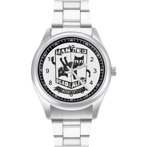 Cat Quartz Watch Photo Funny Wrist Watch Steel Wideband Fishing Boys Wristwatch