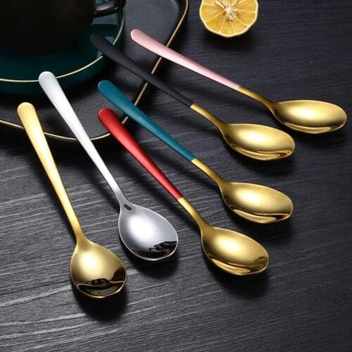 New 1PC Stainless Steel Spoon Long Handle Dessert Soup Eating Home Kitchen Dinnerware Tableware Kitchen Accessories