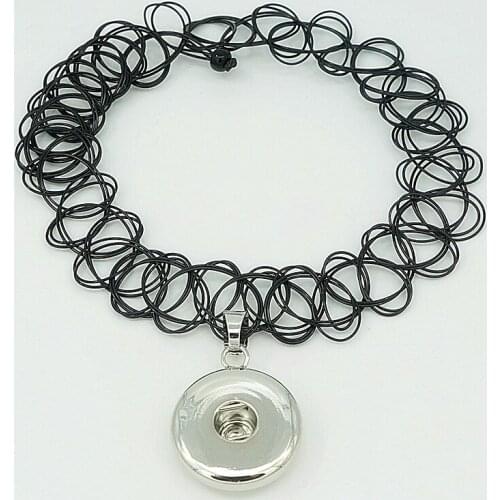 Fashion Trendy black Elastic choker collar snap necklace fit 12MM/18MM snap buttons jewelry wholesale DJ0045
