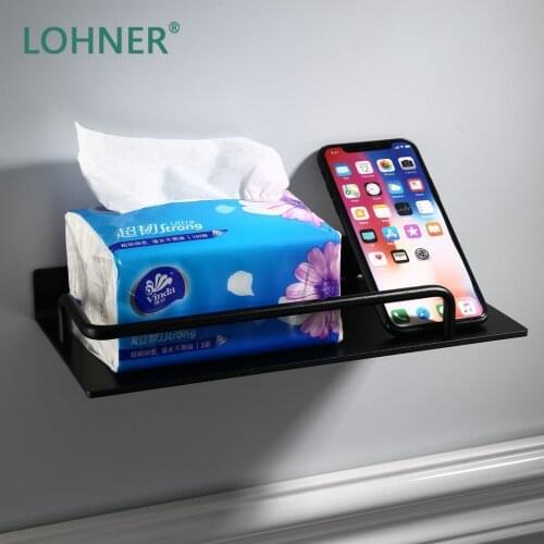 Lohner New Alumimum Perforated Bathroom Tray Paper Towel Toilet Roll Holder Black Soporte Papel Higienico Wc Rolhouder Zwart