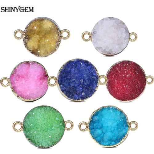 ShinyGem Natural Druzy Crystal Stone Pendant Connector Irregular Charm Chakra Rhinestone Necklace For DIY Jewelry Making 5Pcs