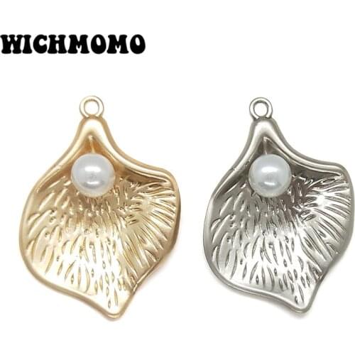 New 35mm 5 Pieces/bag Cute Romantic Leaves with Imitation Pearl Zinc Alloy Charms Pendants Diy Necklaces Bracelets Accessories