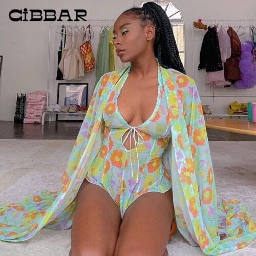 CIBBAR Casual Mesh Floral Print Backless Bodysuit Women Sleeveless Bodycon Tank Workout Overalls Summer Cute One Piece Outfits