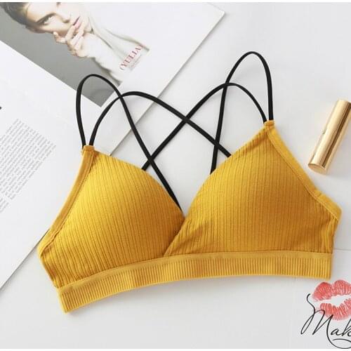 Simple Deisgn Solid Cotton Soft Sexy Women Padded Bra Wire Free Seamless Bras Female Lingerie Bralette