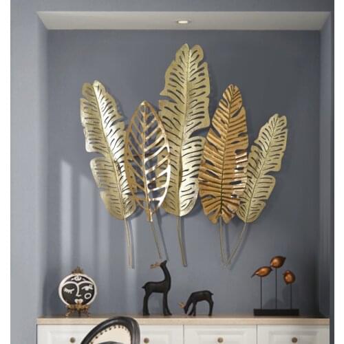 Luxury Wrought Iron Wall Gold Leaves Mural Crafts Decoration Porch Restaurant Home Wall Hanging Ornaments 3D Stereo Wall Sticker