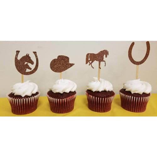 Glitter western cowboy Horses party Birthday Cupcake Toppers girl baby shower baptism wedding food treat picks