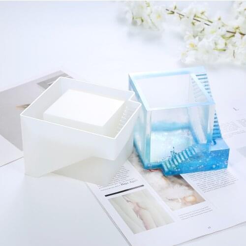 Concrete Square Staircase Potted Molds DIY Succulent Plant Flower Pot Silicone Mold Clay Craft Making Ceramic Mould Home Decor