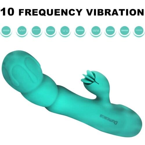 Silicone waterproof Green color AV Dildo vibrator 2-in-1 Wearable Tongue Vibrator Erotic Sex Toys For Women Couples 18