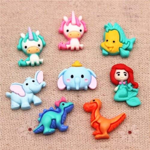 20pcs Cute Resin Cartoon Dinosaur/Unicorn/Elephant/Fish Flatback Cabochons Miniature Art DIY Craft/Hair Clip Decoration