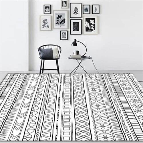Nordic Ethnic Style Black White Geometric Printed Carpet For Bedroom Living Room Rug Simple Bedside Mat Floor Mat Bohemia Rug