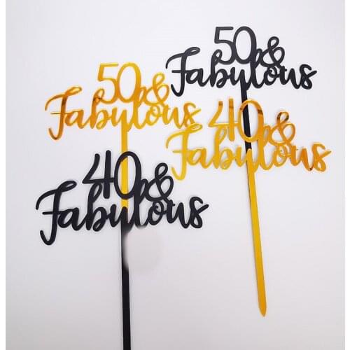 Fabulous 40 50 60 Golden Black Cake Topper Happy birthday Acrylic Cake Topper Baking Dessert Birthday Party Cake Decoration