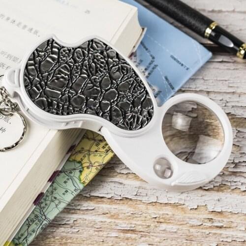 Foldable Double Magnifying Pocket Magnifier Glass with Key Chain Keychain Reading Glass Loupe With LED 8X 20X Outdoor Tools