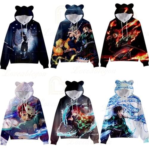 Streetwear Demon Slayer Hoodie Boys Girls Cute Cat Ear Clothes Men Women Sweatshirt Children Long Sleeve Hoodies Kids Pullover