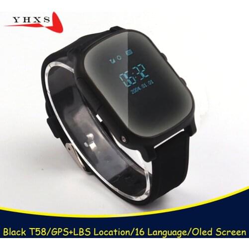 Smart Kids OLED Watches SOS Call GPS Location Finder Tracker for Child Elder Anti-Lost Remote Monitor Baby Black Wristwatch T58