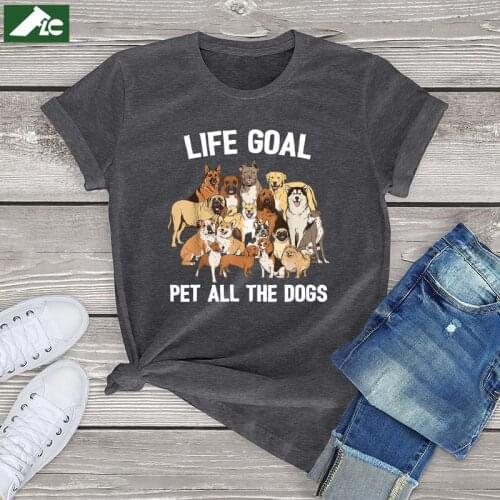 Life Goal Vintage Graphic T Shirt for Women Pet All The Dogs Short Sleeve Tees 90s Girls Tops Funny Dog Oversized Woman Tshirts