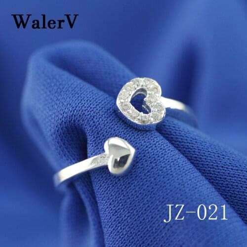WalerV Sterling Ring Love Heart shape AAA Cubic Zircon Resizable Open Rings For Women Wedding Jewelry Gifts Finger