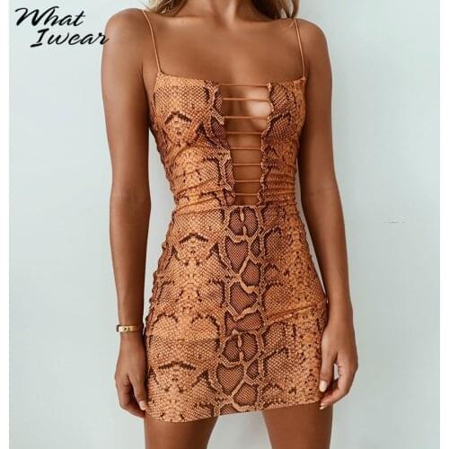 Whatiwear 2020 Winter Snake Printed Backless Cami Mini Women Dress Y2K Fashion Spaghetti Strap E-girl Party Vestido Outfits Slim