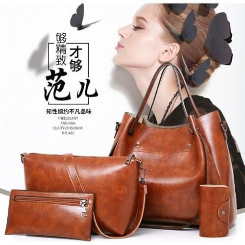 Womens bag 2021 new fashion European and American handbag retro oil wax leather bag multi piece bag