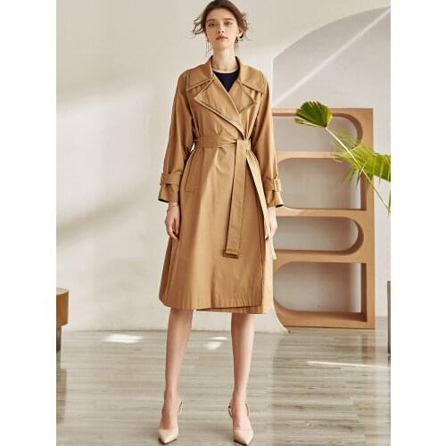 Solid color British windbreaker womens 2021 autumn new style temperament slim fit lace up medium length coat