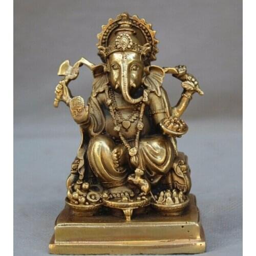 ZSR 1014+++++4" Tibet Buddhism Brass 4 Hands Ganesh Lord Ganesha Elephant God Buddha Statue