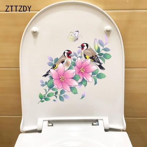 ZTTZDY 24.1CM×23.9CM Goldfinch Flowering Branch Bedroom Decoration Wall Decals Classic Toilet Stickers T2-1044