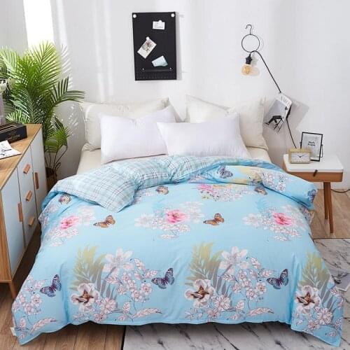 Spring Flower Butterfly Cotton Duvet Cover Printed Blue Quilt Cover Single Double Queen King Comforter Blanket Case Textile 1pc