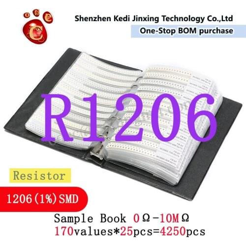 1206 SMD Resistor Sample Book 170values*25pcs=4250pcs 1% 0ohm to 10M Chip Resistor Assorted Kit