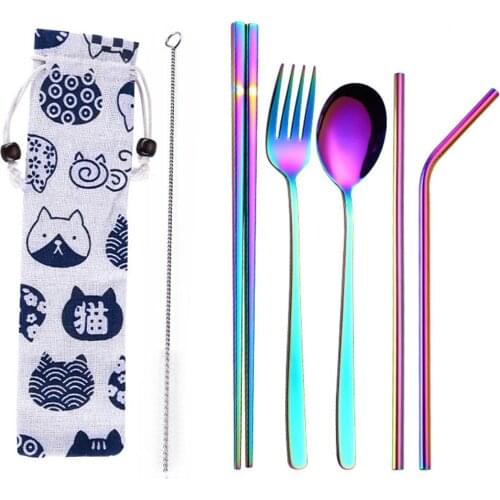3/5Pcs Portable Recyclable Tableware Kit Chopsticks Spoon Straws Fork Cutlery