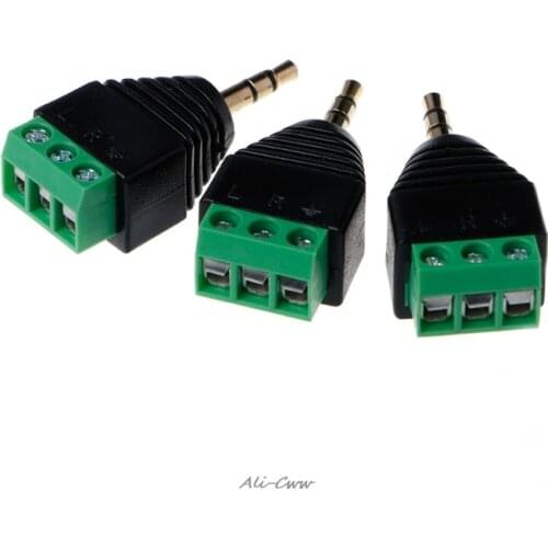 3 Pcs 3.5mm 1/8 Inch Stereo Male to AV Screw Video Balun Terminal 3.5mm Jack 3 Pin Male Terminal Block Plug Connector