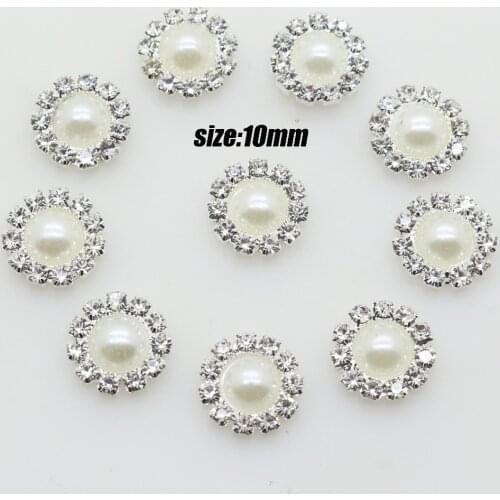 50pcs High Quality sewing ivory pearl Rhinestone buckles wedding embellishment hair bow DIY hair accessory 11mm