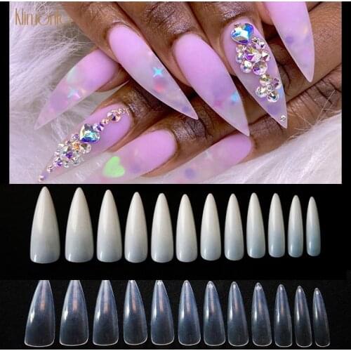 500pcs/Set False Nails Stiletto Claw Tips Full Cover Sharp Nails Manicure Acrylic UV Gel Natural Clear Color Long Fake Nails