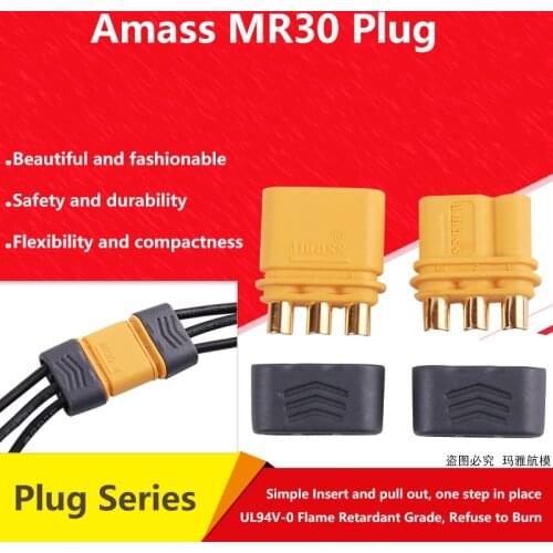 Amass MR30 Upgrated of XT30 Connector MR30 Connector Plug Female and Male Connector Plugs Gold Plated For RC Parts 2mm