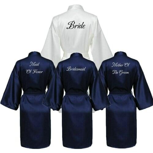 Satin Silk Bride Navy Wedding Robe Bridesmaid Bride Robes Bridal Gift Sleepwear Silk Robes Women Bridal Robes Bridesmaid Robes