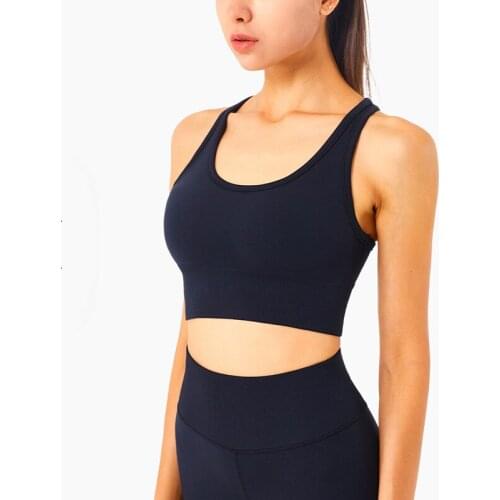 Seamless Lycra Full Wrapped Yoga Bra Women Deep U Beautiful Back Gathered Vest Style Sports Bra Shockproof Running Training Bra