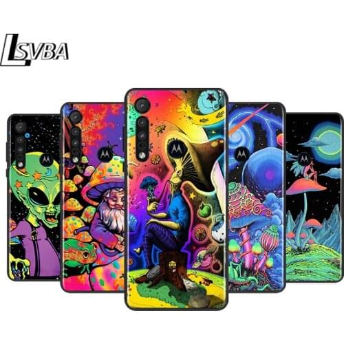 Psychedelic Mushroom for Motorola G9 G8 G E7 E6 One Play Marco Hyper Fusion Stylus Power Edge Plus Black Phone Case