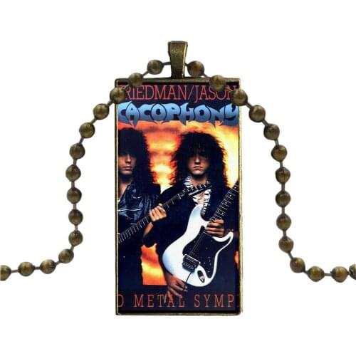 For Christmas Gift Bronze Color Glass Cabochon With Rectangle Shaped Pendant Choker Necklace Cacophony Speed Metal Symphony