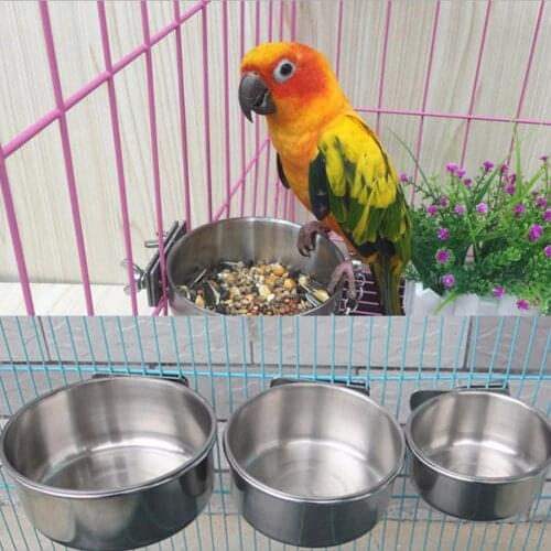 Pet Birds Stainless Steel Dish Feeder for Birds Parrot Parakeet LovebirdHanging Stationary Bird Cage Bowls Anti-turnover