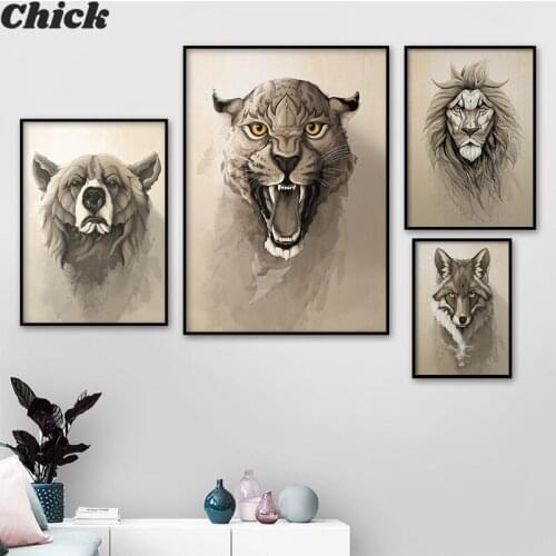Canvas Painting Animal Wall Art Lion Tiger Bear Woof Posters And Prints Wall Pictures For Living Room Decoration Home Decor