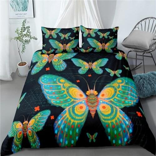 2/3 Pieces Butterfly Bedding Sets 3D Print Black Bed Quilt Cover Luxury Single Queen Double Size Duvet Cover Colorful Cover Set