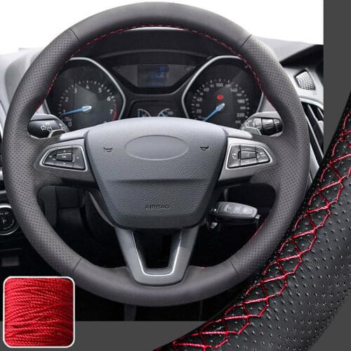 Leather Steering Wheel Cover For Ford Focus 3 15 19 Escape C-MAX(rubber wheel) Super Soft Non-slip Durable Car Interior