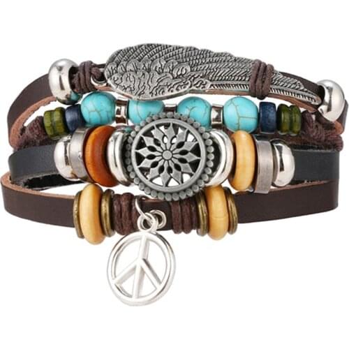 IFMIA New Vintage Wing Leather Bracelet for Men Woman Fashion Black Color Multiple Braided Bracelets Jewelry Gift Wholesale