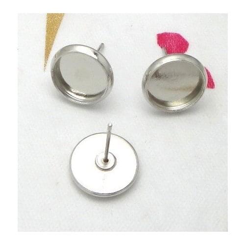 60pcs Silver Color Plate 10mm Round Blank Settings Earring Posts #22722