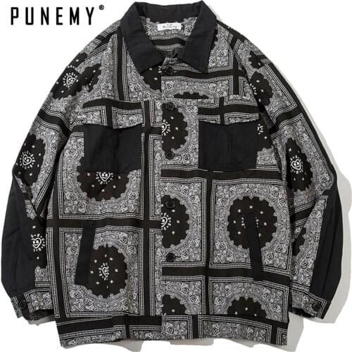 Men Jacket Paisley Pattern Hip Hop Streetwear Turn-down Collar Harajuku Men Clothing Oversize 2020 Autumn New Jackets for Men