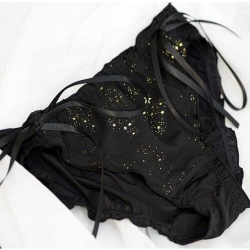 100% Real Photo M L XL Milk Silk Lovely Cute Lolita Kawaii Star Gold Printing Panties Knicker Underwear Brief Lingeries WP543