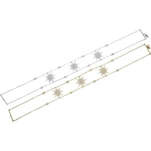 Fashion bling cz station layer chain choker necklace with mulity star charm paved women wedding short necklace jewelry gift
