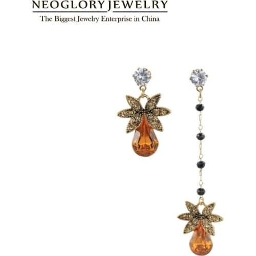 Neoglory Fashion Asymmetrical Maple Leaf Earrings For Women Luxury Crystal Jewelry For Party 2020 Fall & Winter New Designs